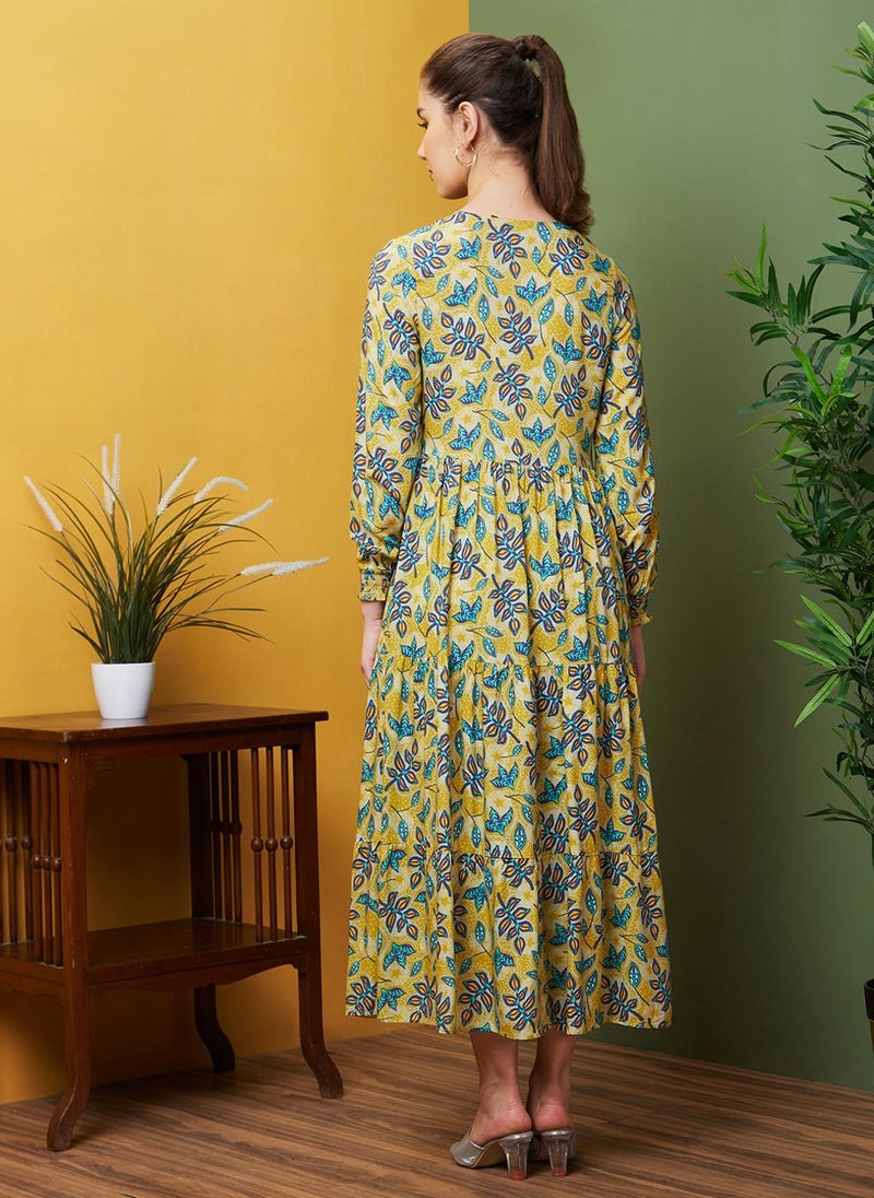 Globus Women Tropical Printed Tired Fit & Flare Midi Dress - Image 4